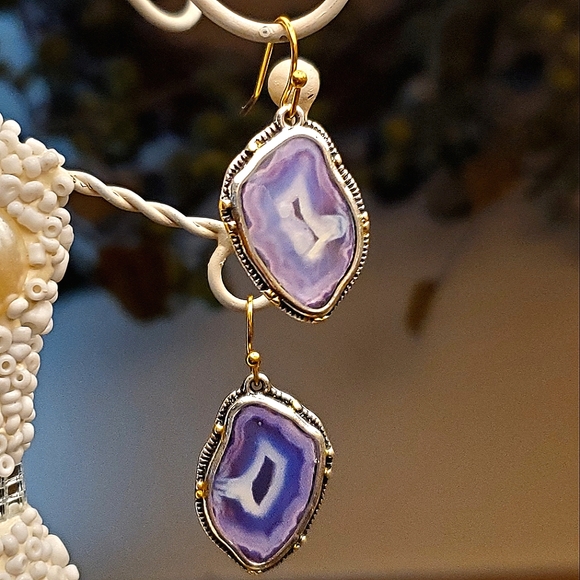 Unique Popular Retro sterling silver Amethyst earrings. - Picture 2 of 7